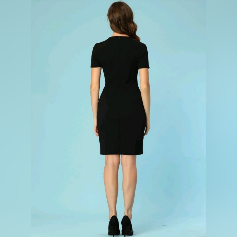 NWT Allegra K Business Casual Round Neck Short Sleeve Knit Bodycon Dress - Picture 3 of 10